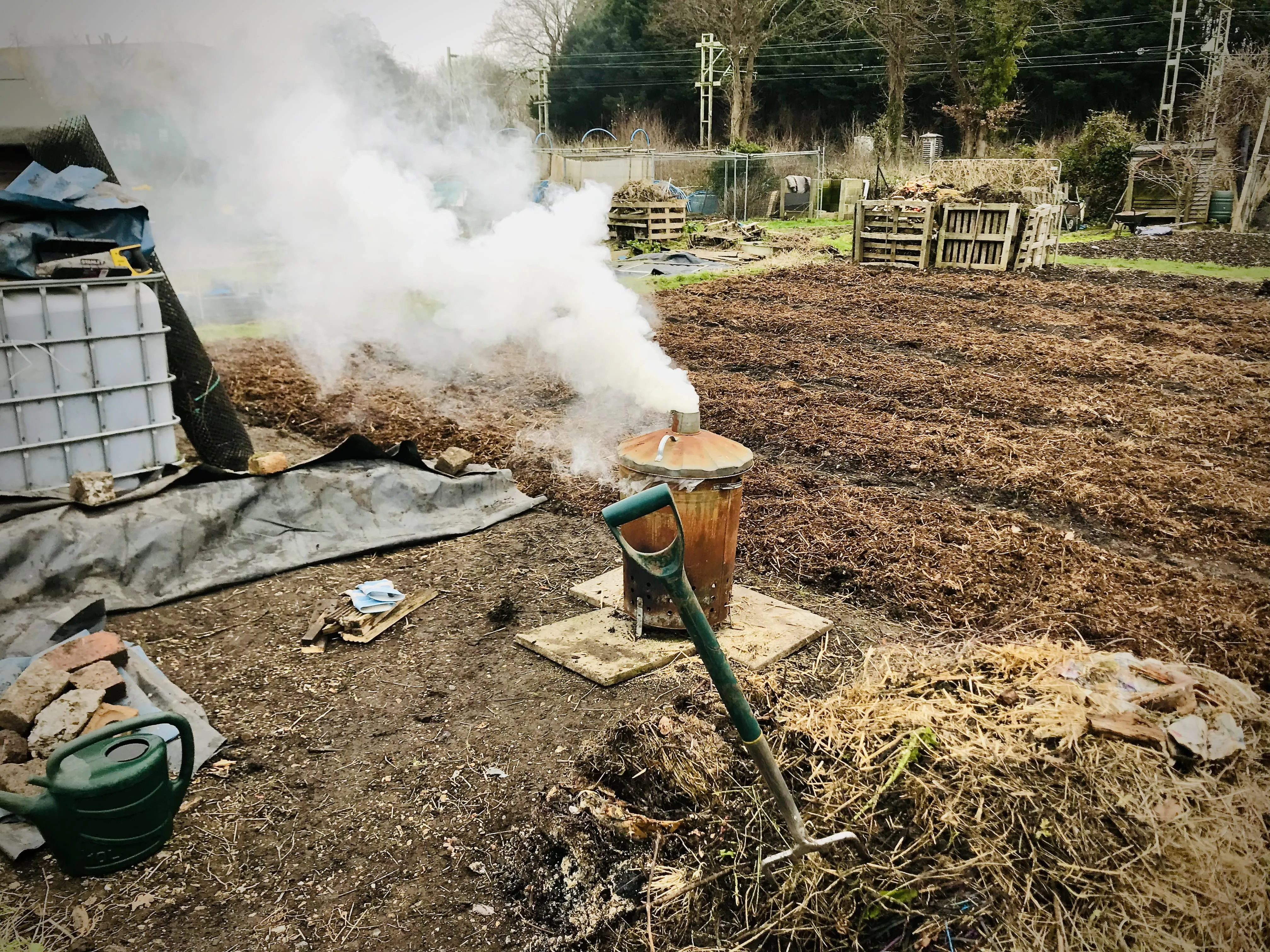 Incinerator fire on allotment.